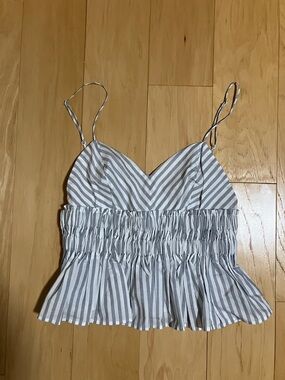 Express Gray & White Striped Smocked Peplum Cami